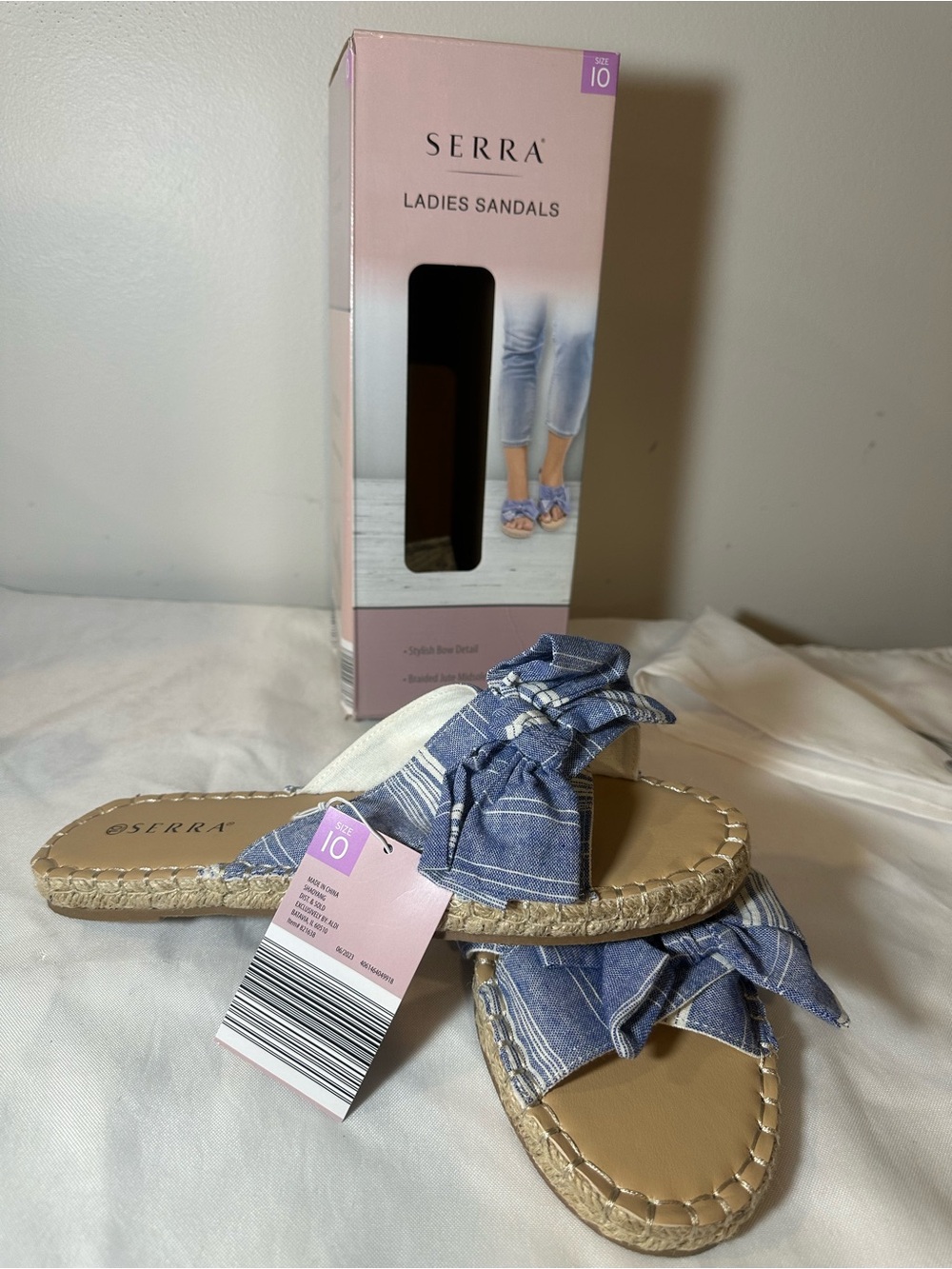 Serra Blue Bow Espadrille Slide Sandals